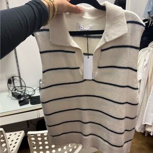 Velvet Cream and Blue Striped V-Neck Sweater